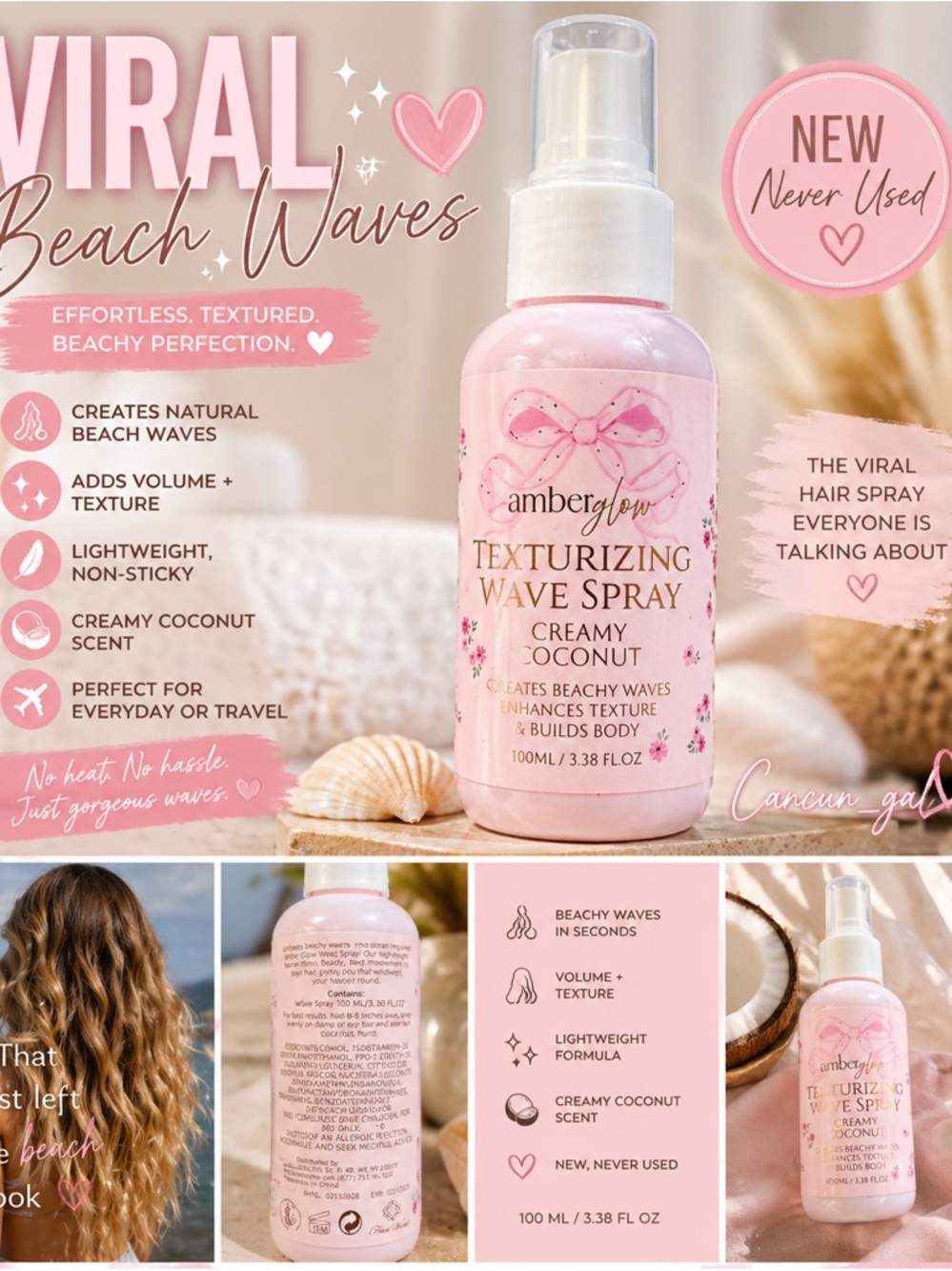 Pink Texturizing Wave Spray — Creamy Coconut Beach Waves